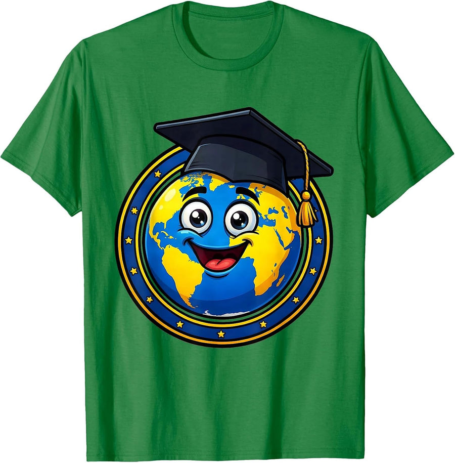 Men's 5th Grade Teacher Globe Graduation Cap Graphic T-Shirt - Kelly Green