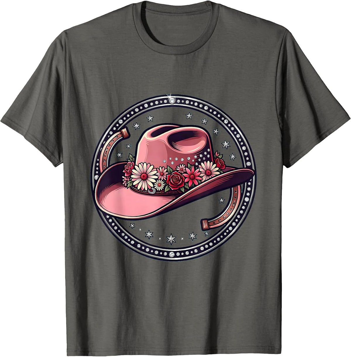 Cowgirl Wildflower Hat Rodeo Illustration T-Shirt - Asphalt Grey