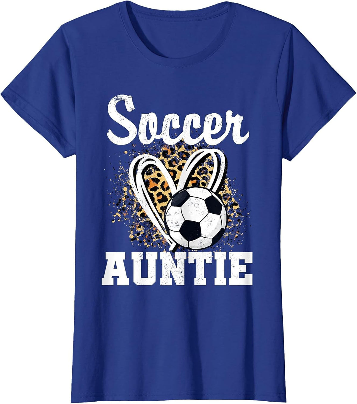 Soccer Auntie Leopard Heart T-Shirt - Royal Blue