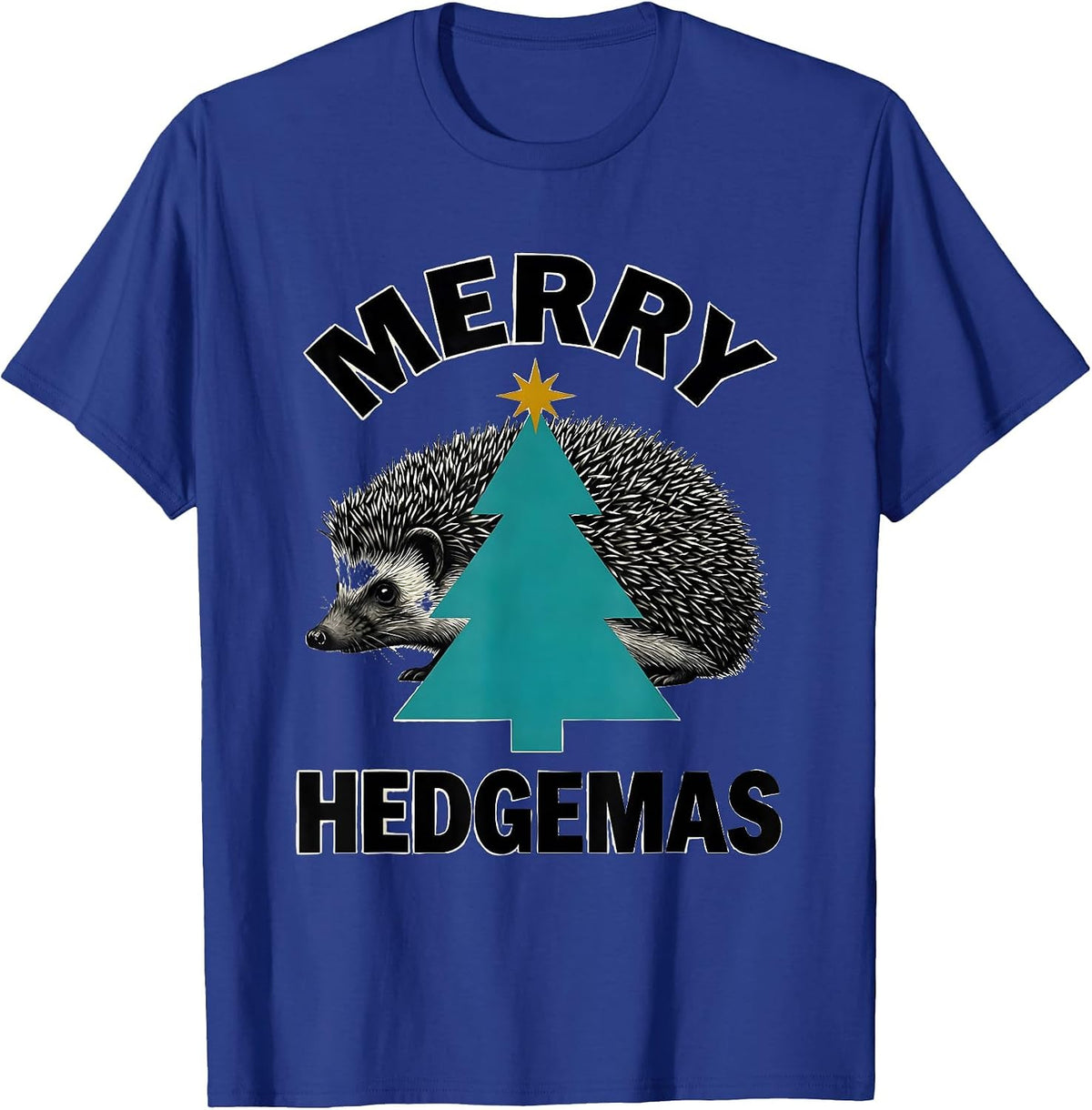 Men's Merry Hedgemas Midcentury Modern Hedgehog Christmas Tree T-Shirt - Royal Blue