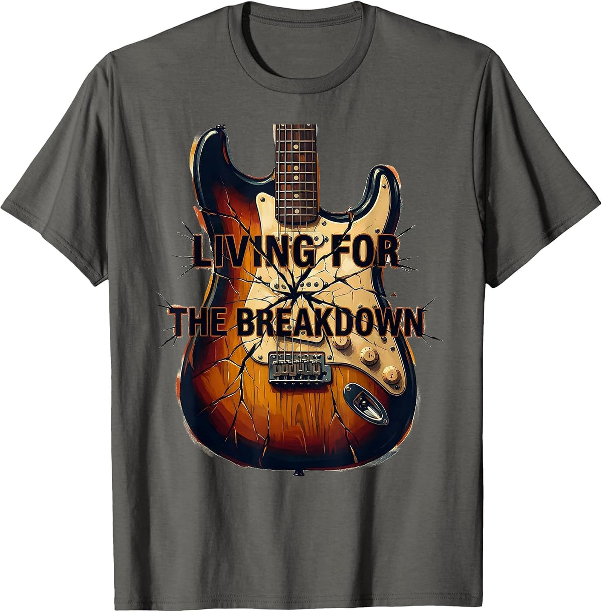 Living for the Breakdown Rock Music Design T-Shirt - Asphalt Grey