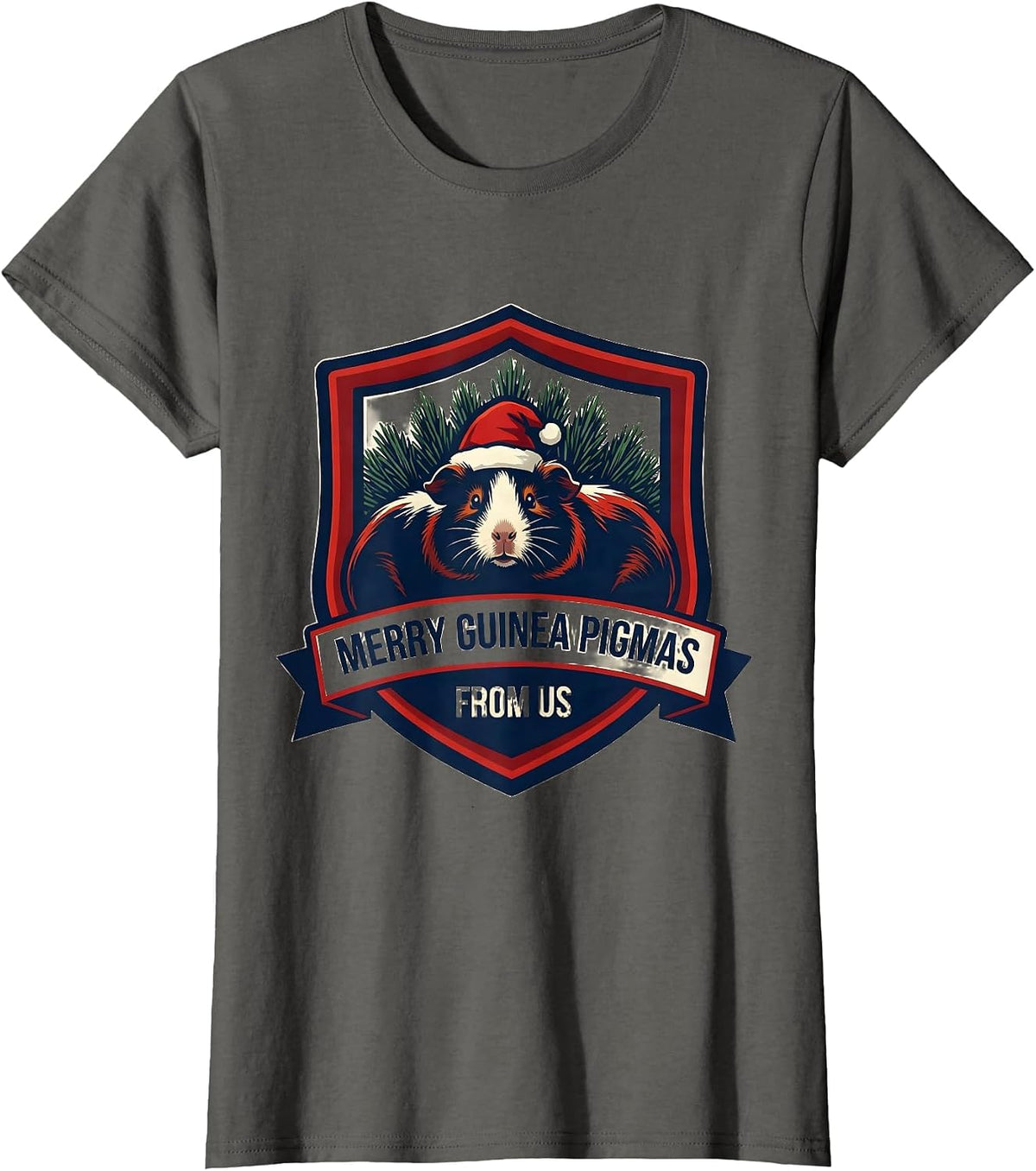 Women's Merry Guinea Pigmas From Us Cute Santa Hat Guinea Pig Lover T-Shirt - Asphalt Grey