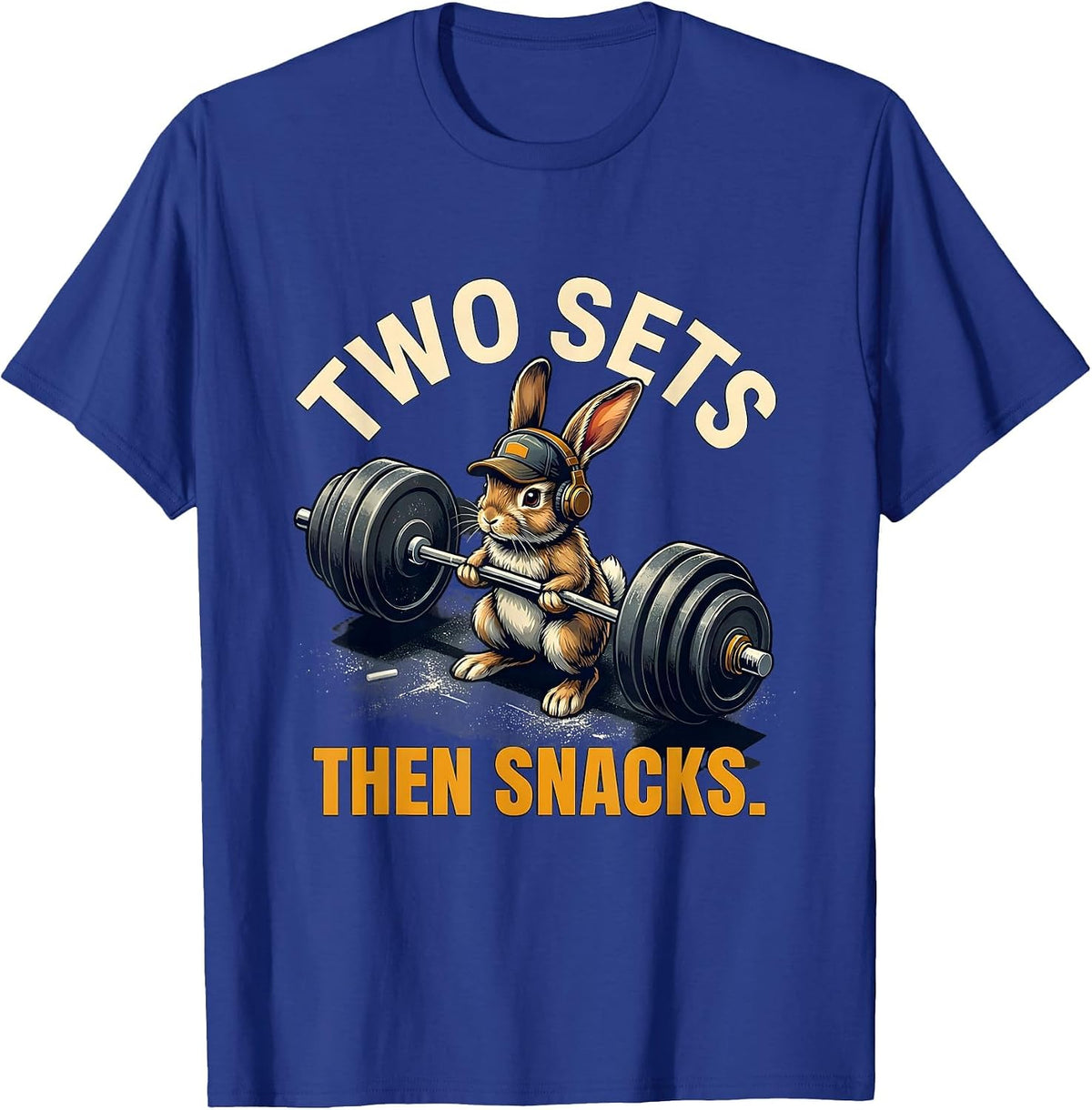 Two Sets Then Snacks Funny Gym Cat Meme Weightlifting Humor T-Shirt - Royal Blue
