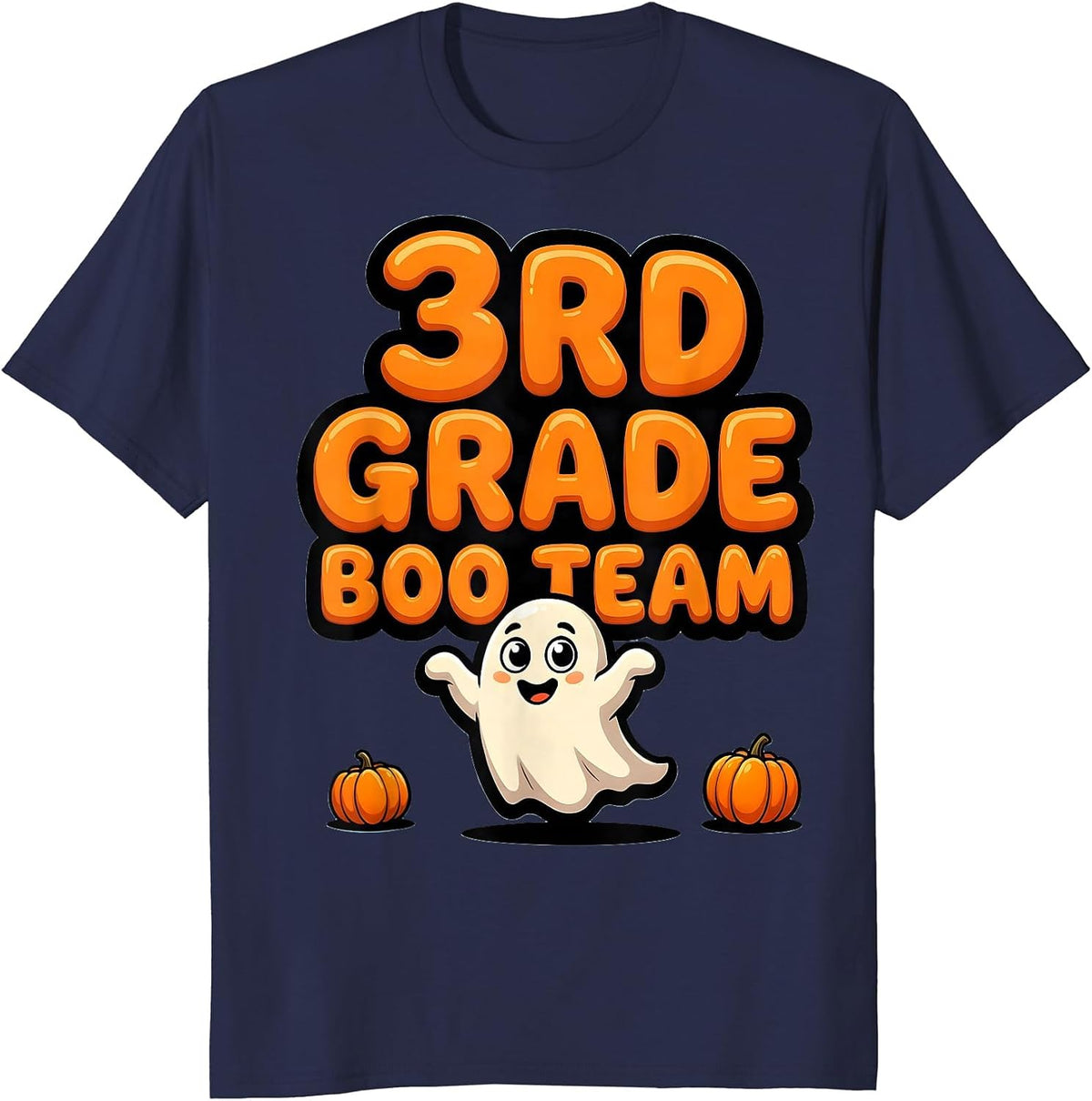 Men's 3rd Grade Boo Team Cartoon Halloween Teacher Kids T-Shirt - Navy Blue