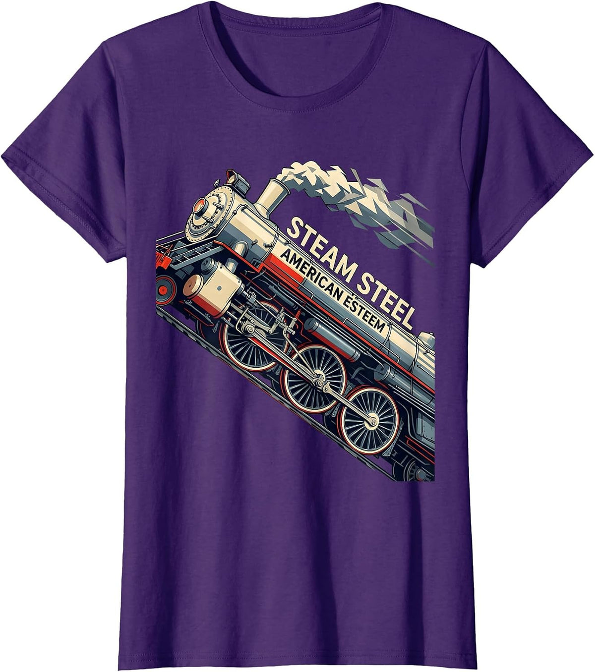 Women's Steam Steel American Esteem Futurist Train Enthusiast T-Shirt - Purple