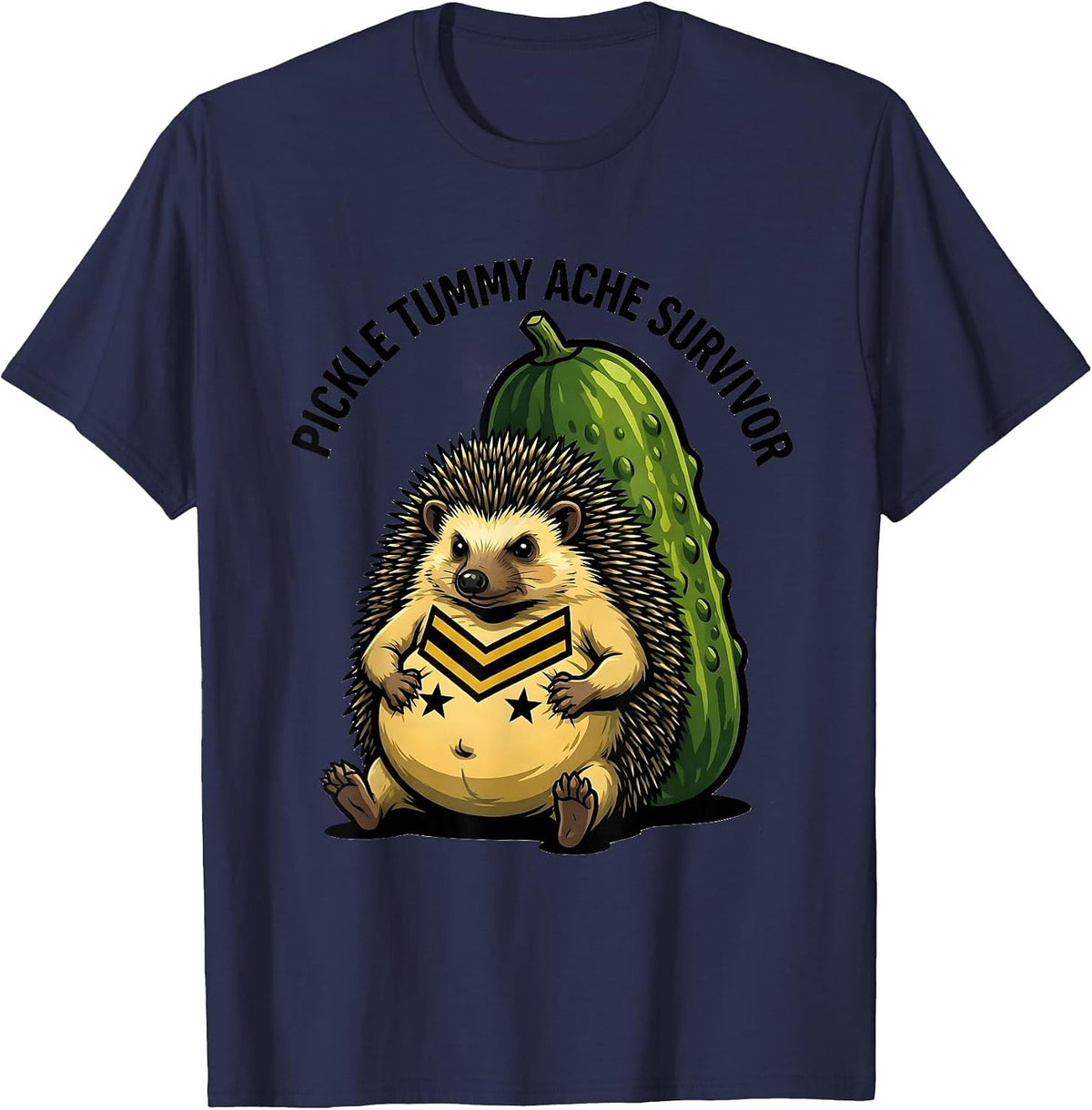 Pickle Tummy Ache Survivor Funny Hedgehog Meme Humor T-Shirt - Navy Blue