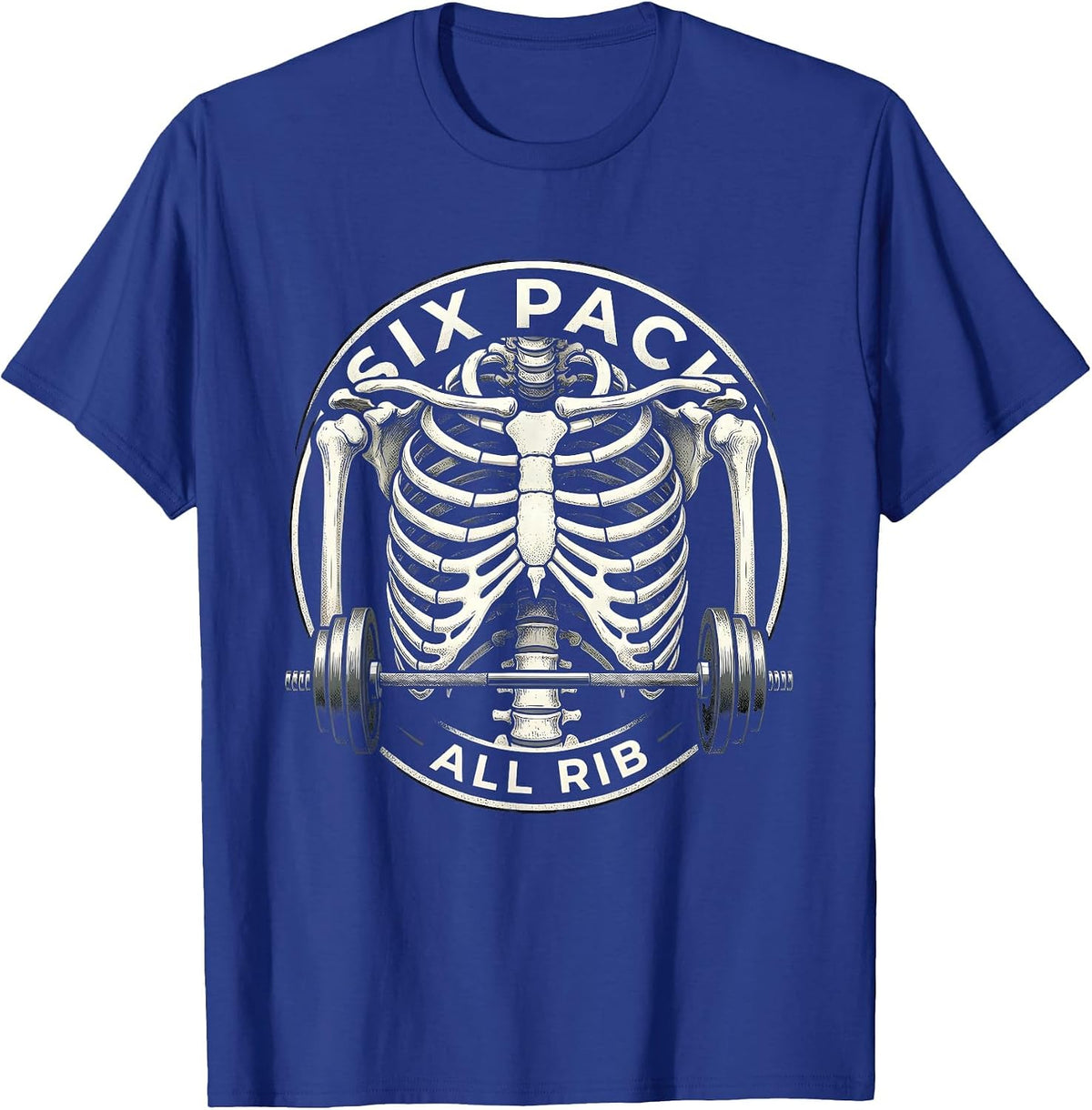 Six Pack, All Rib Funny Skeleton Gym Workout Halloween Humor T-Shirt - Royal Blue
