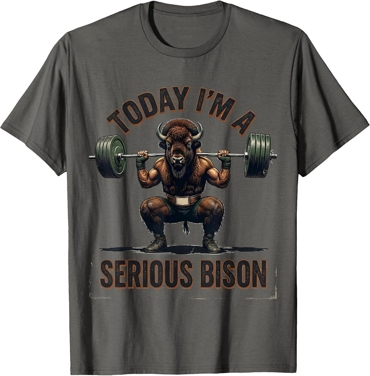 Today I'm A Serious Bison Funny Vintage Gym Weightlifting T-Shirt - Asphalt Grey