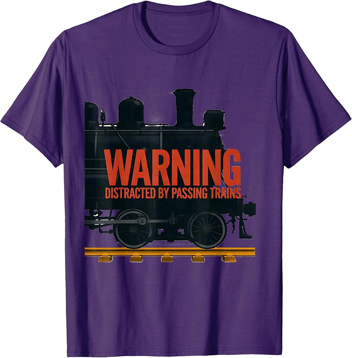 Warning Distracted By Passing Trains Retro Train Enthusiast T-Shirt - Purple