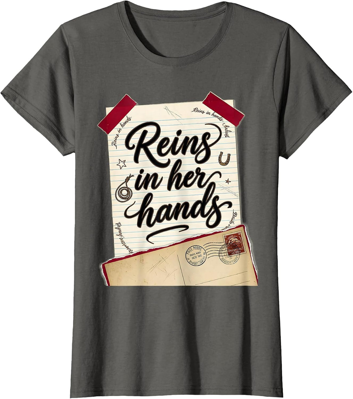 Women's Reins In Her Hands Rodeo Cowgirl Design T-Shirt - Asphalt Grey