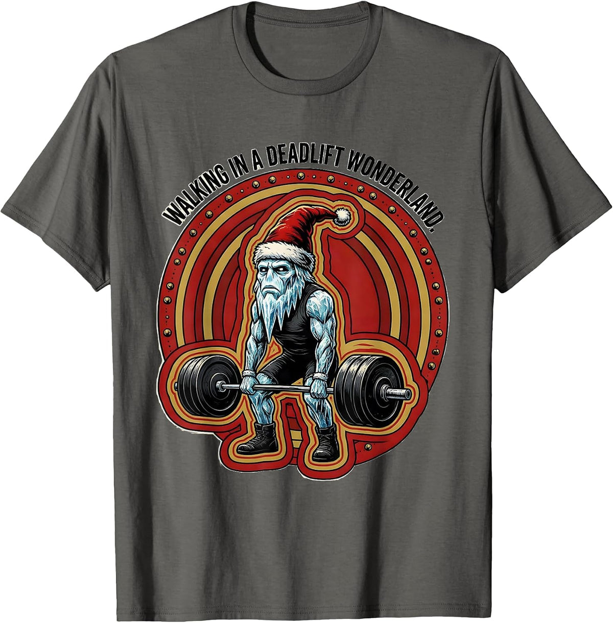 Walking in a Deadlift Wonderland Funny Christmas Gym T-Shirt - Asphalt Grey