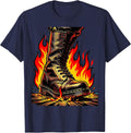 Flame Boots Rock Stage Stomping Graphic T-Shirt - Navy Blue