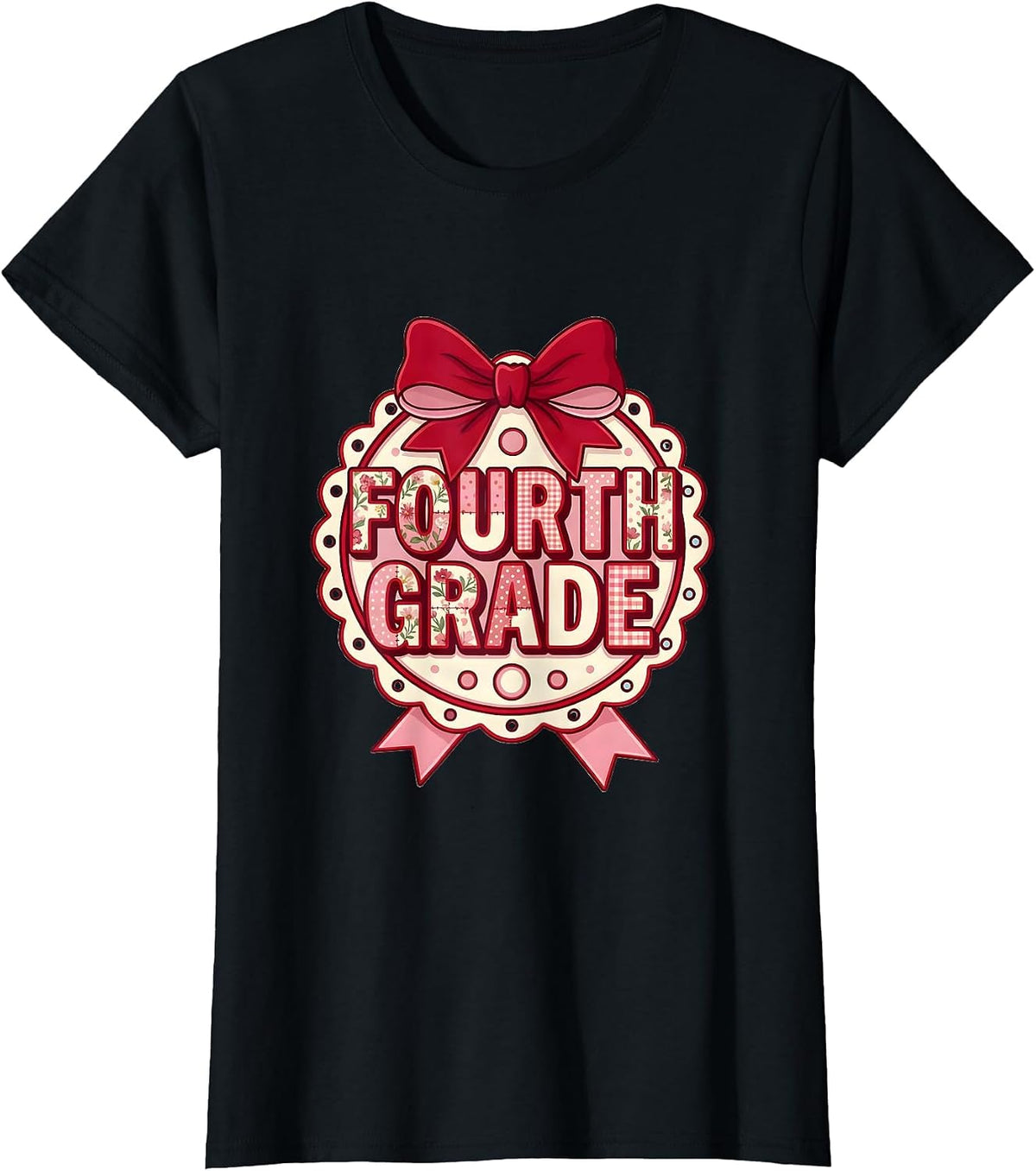 Women's Fourth Grade Coquette Ribbon Back To School Teacher Girl T-Shirt - Black