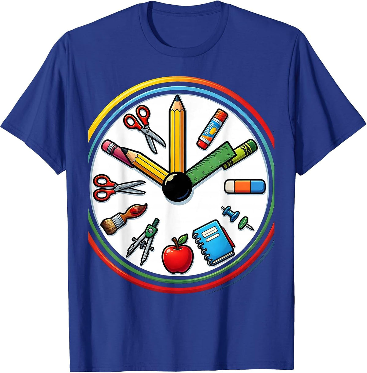 4th Grade Teacher Clock School Supplies Gift T-Shirt - Royal Blue