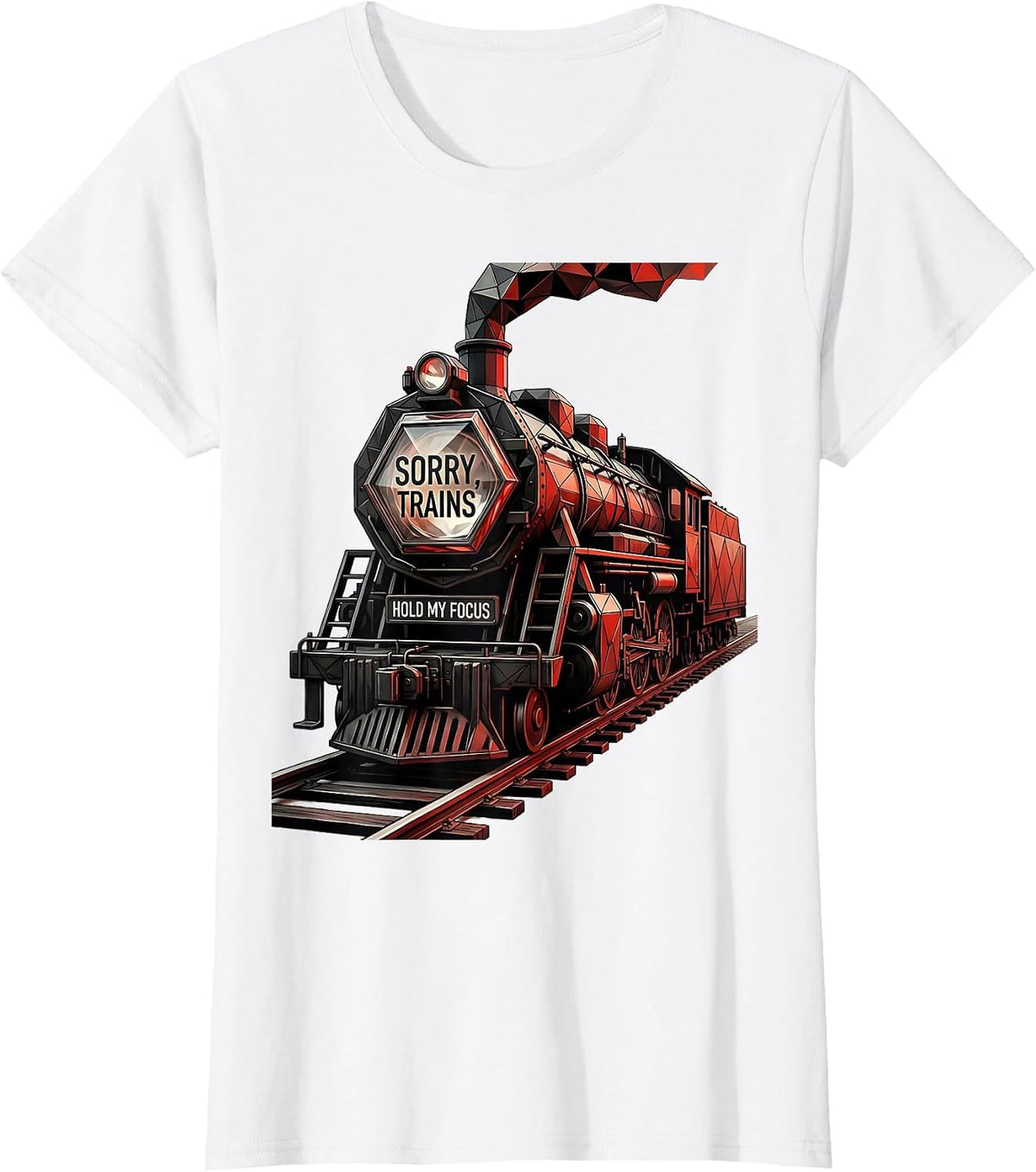 Sorry Trains Hold My Focus Geometric Vintage Train T-Shirt - White
