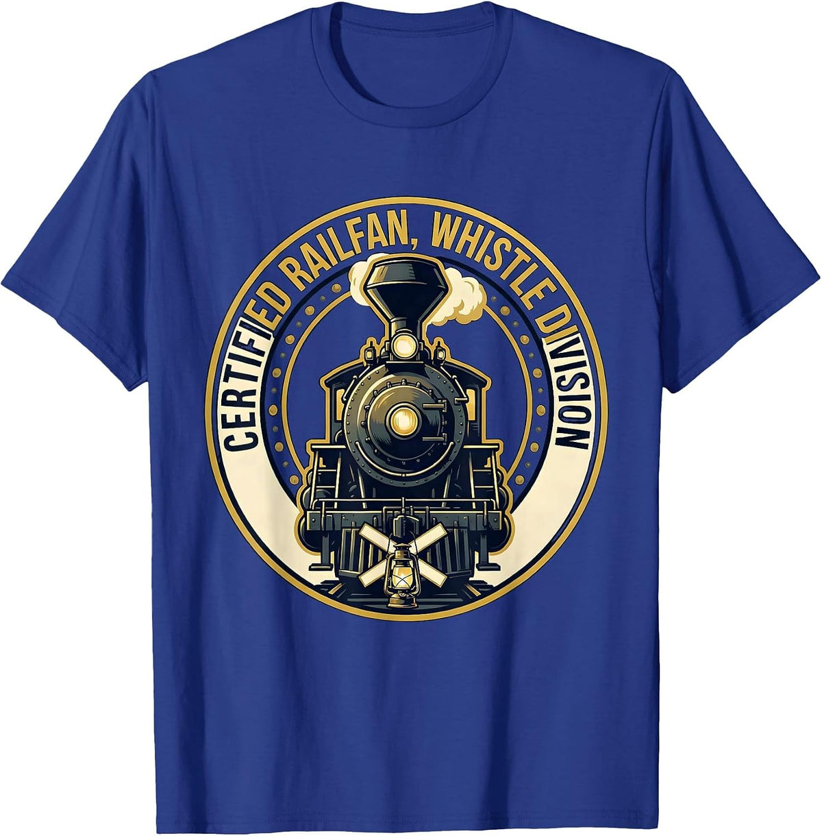 Men's Certified Railfan Whistle Division Vintage Steam Locomotive T-Shirt - Royal Blue