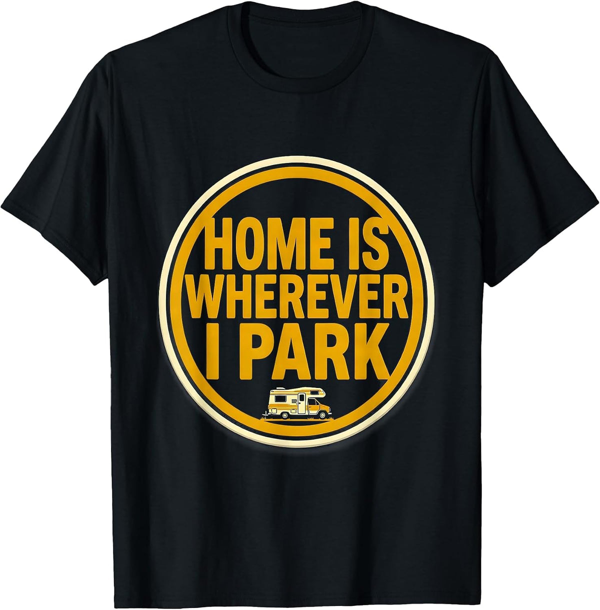 Men's Home Is Wherever I Park Retro Van Life Nomad Camper Van T-Shirt - Black