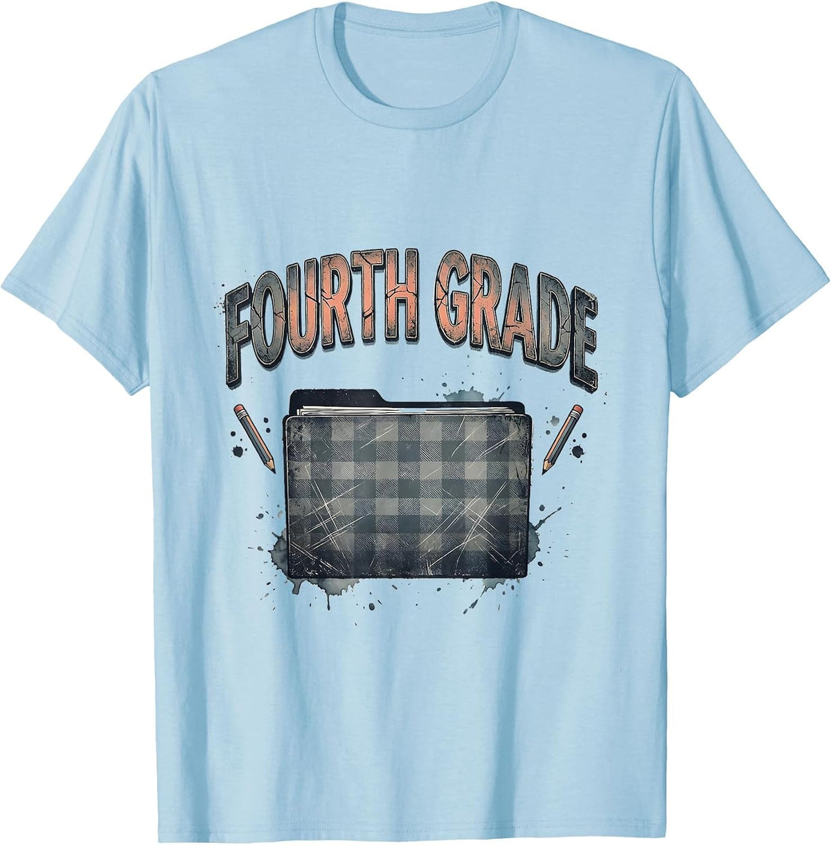 Fourth Grade Distressed Retro Back To School Teacher Girl T-Shirt - Baby Blue