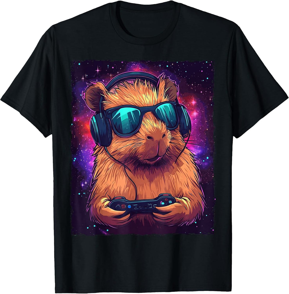 Funny Capybara Video Games T-Shirt - Black