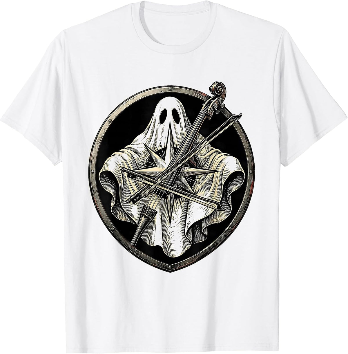 Men's Ghost Musician Teacher Halloween Orchestra Band Humor T-Shirt - White