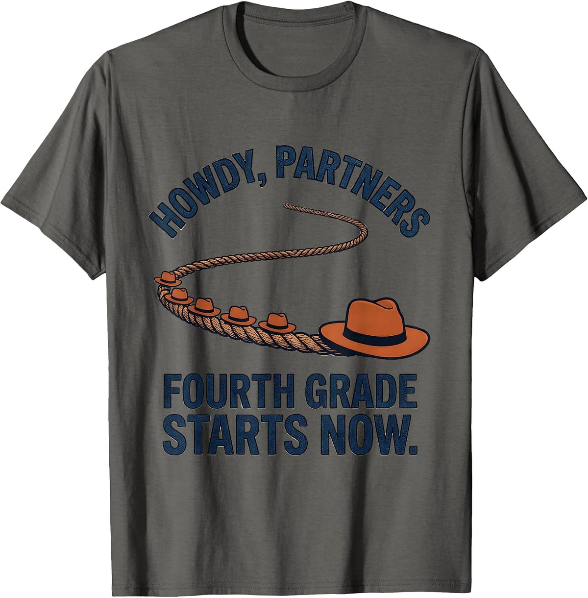 Men's Howdy Partners Fourth Grade Starts Now Teacher T-Shirt - Asphalt Grey