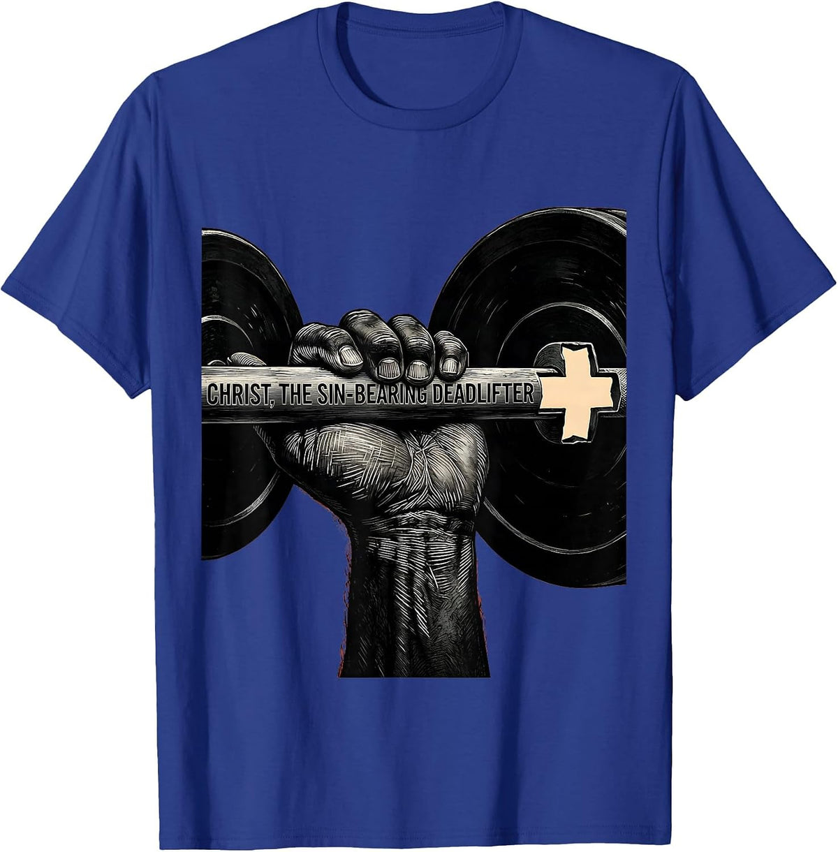 Men's Christ The Sin-Bearing Deadlifter Funny Christian Gym Humor T-Shirt - Royal Blue