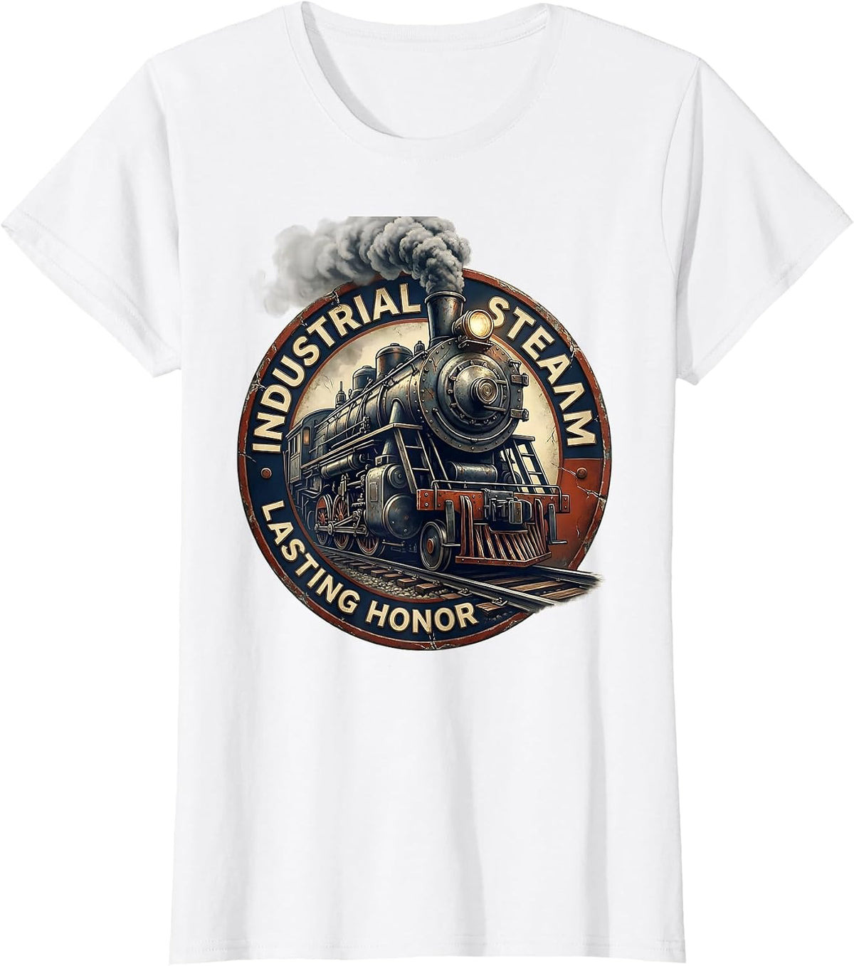 Women's Industrial Steam Lasting Honor Distressed Steam Locomotive T-Shirt - White