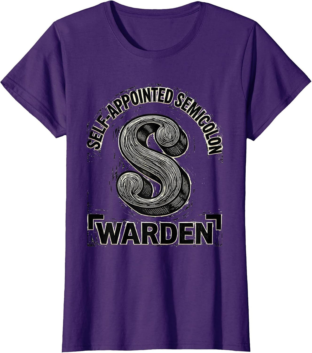 Women's Self-Appointed Semicolon Warden Funny Grammar Teacher T-Shirt - Purple