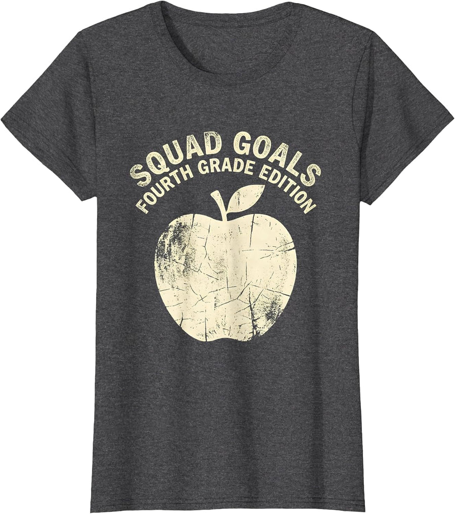 Women's Squad Goals Fourth Grade Edition Teacher Design T-Shirt - Dark Heather Grey