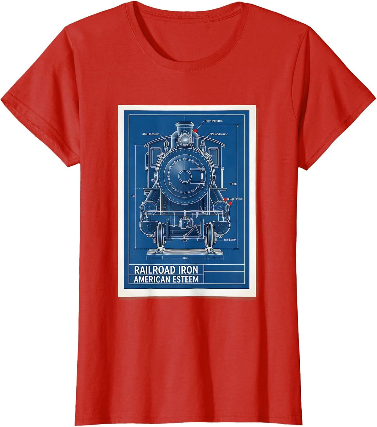 Railroad Iron, American Esteem Steam Locomotive Train T-Shirt - Red