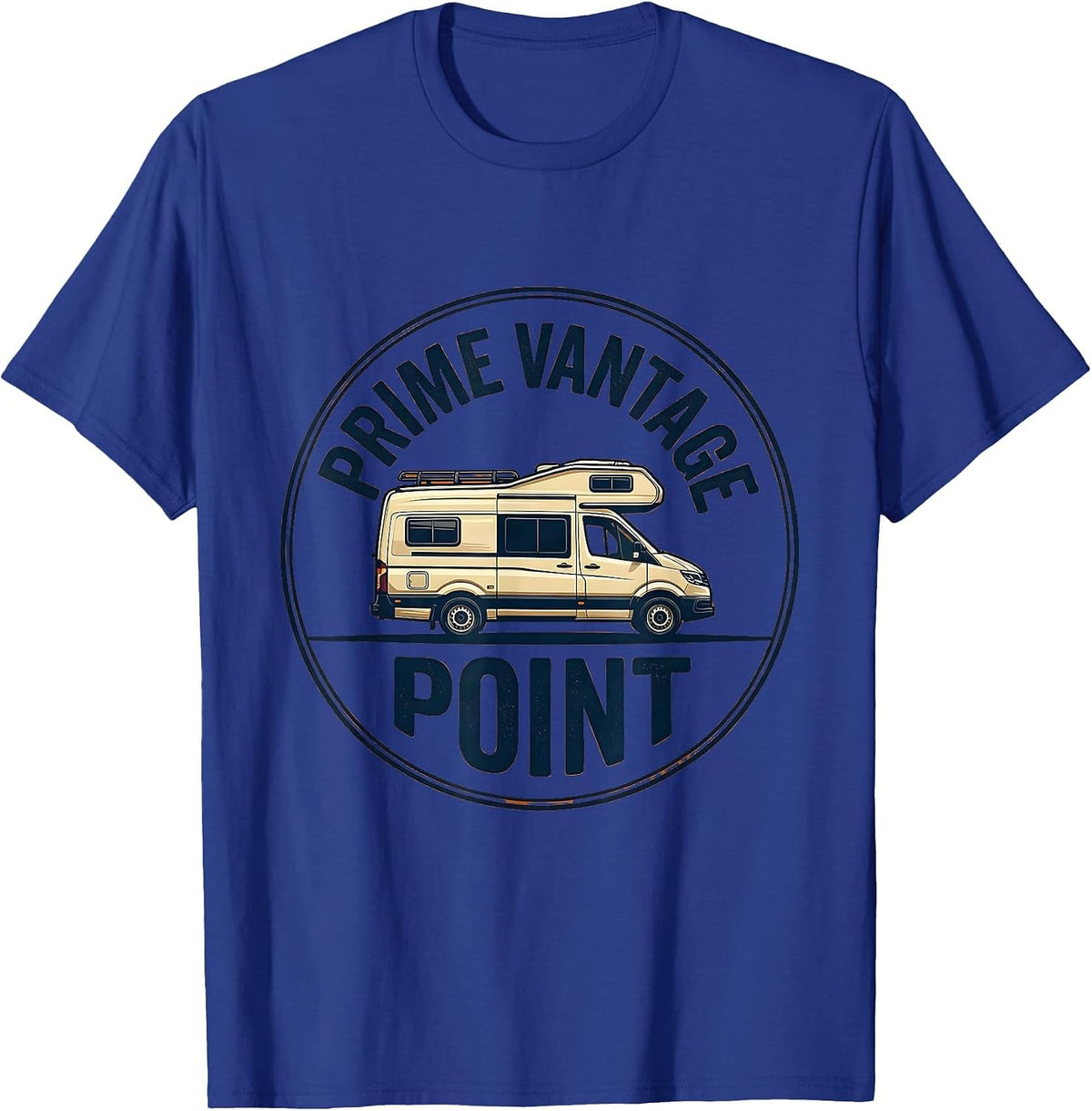 Men's Prime Vantage Point Retro Van Life Camper Nomad Pride Emblem T-Shirt - Royal Blue