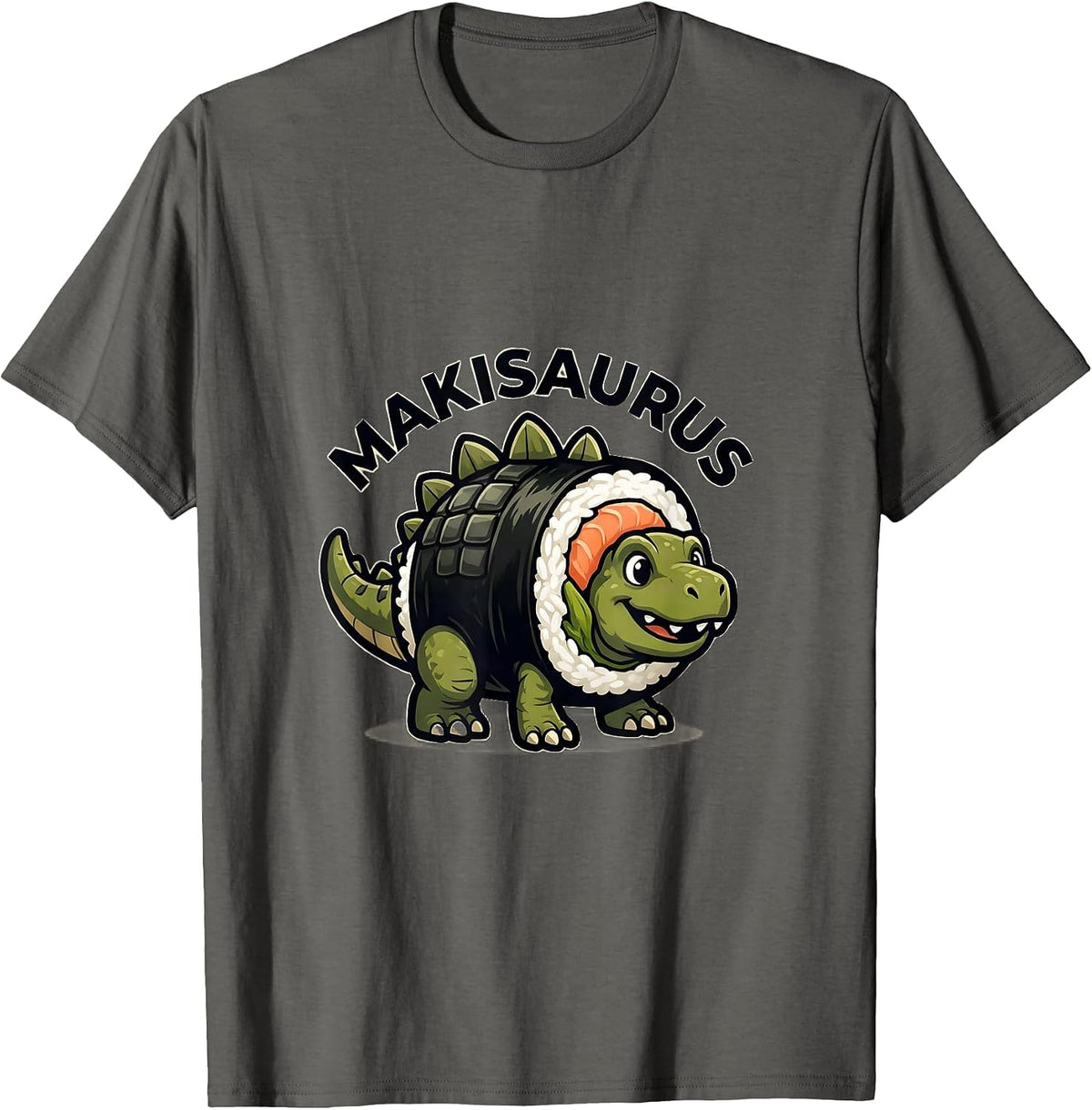 Makisaurus Kawaii Dinosaur Sushi Lover Novelty Mascot T-Shirt - Asphalt Grey