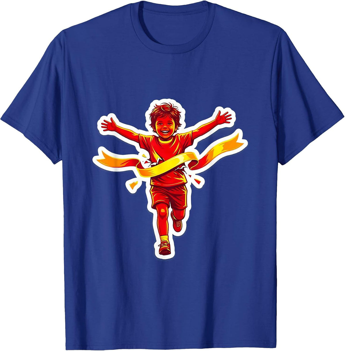 Kid Crossing the Finish Line Victory Illustration T-Shirt - Royal Blue