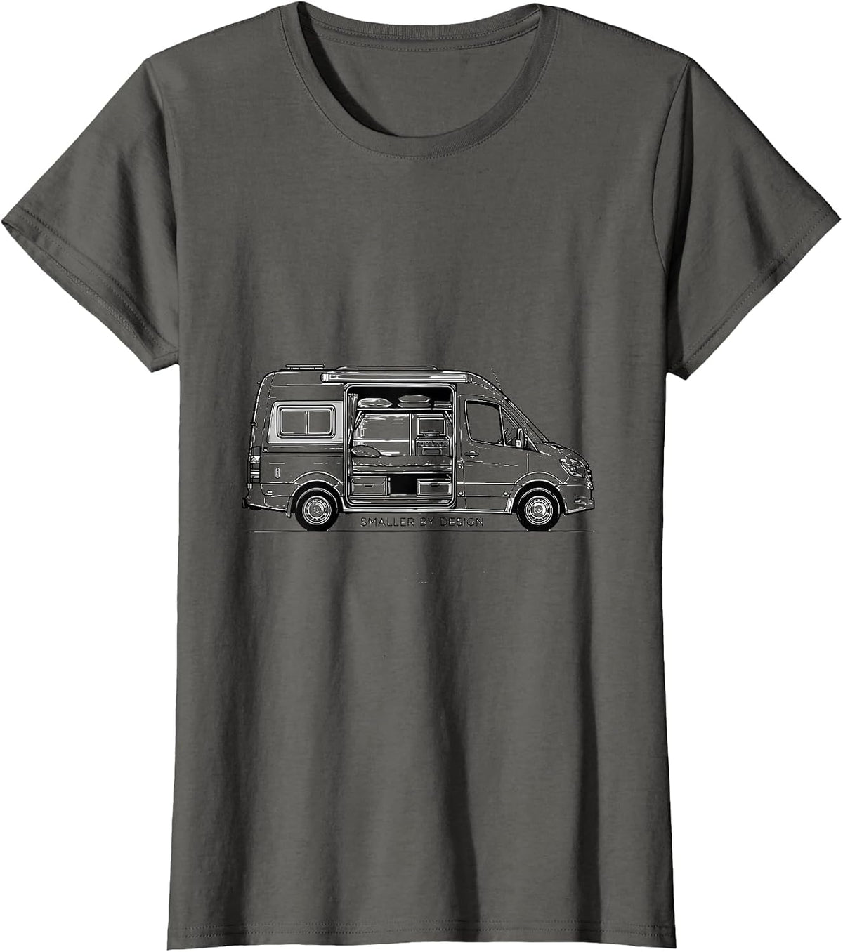 Women's Smaller By Design Retro Van Life Nomads Van Dwellers T-Shirt - Asphalt Grey