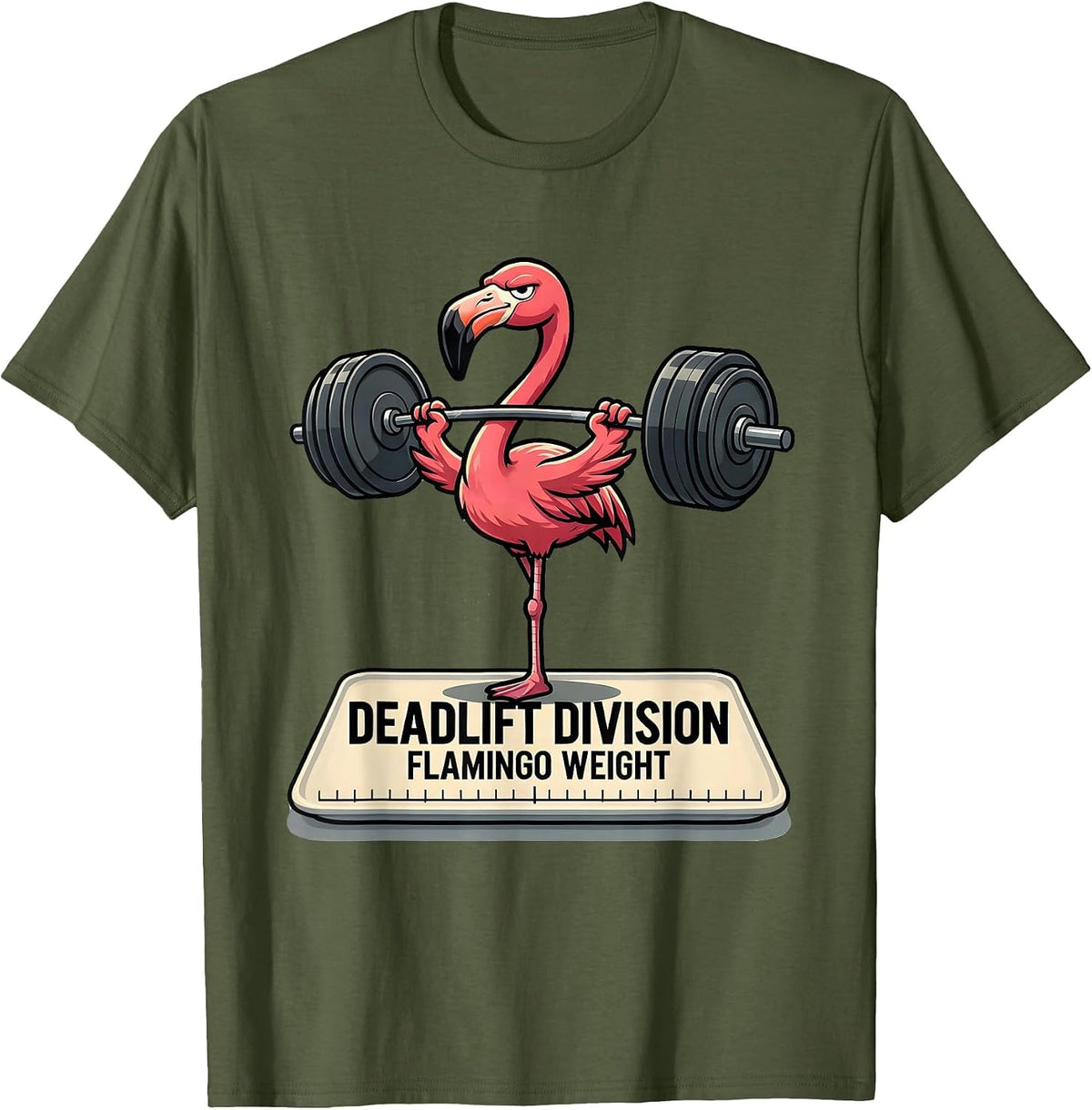 Deadlift Division Flamingo Weight Funny Gym Meme T-Shirt - Olive Green