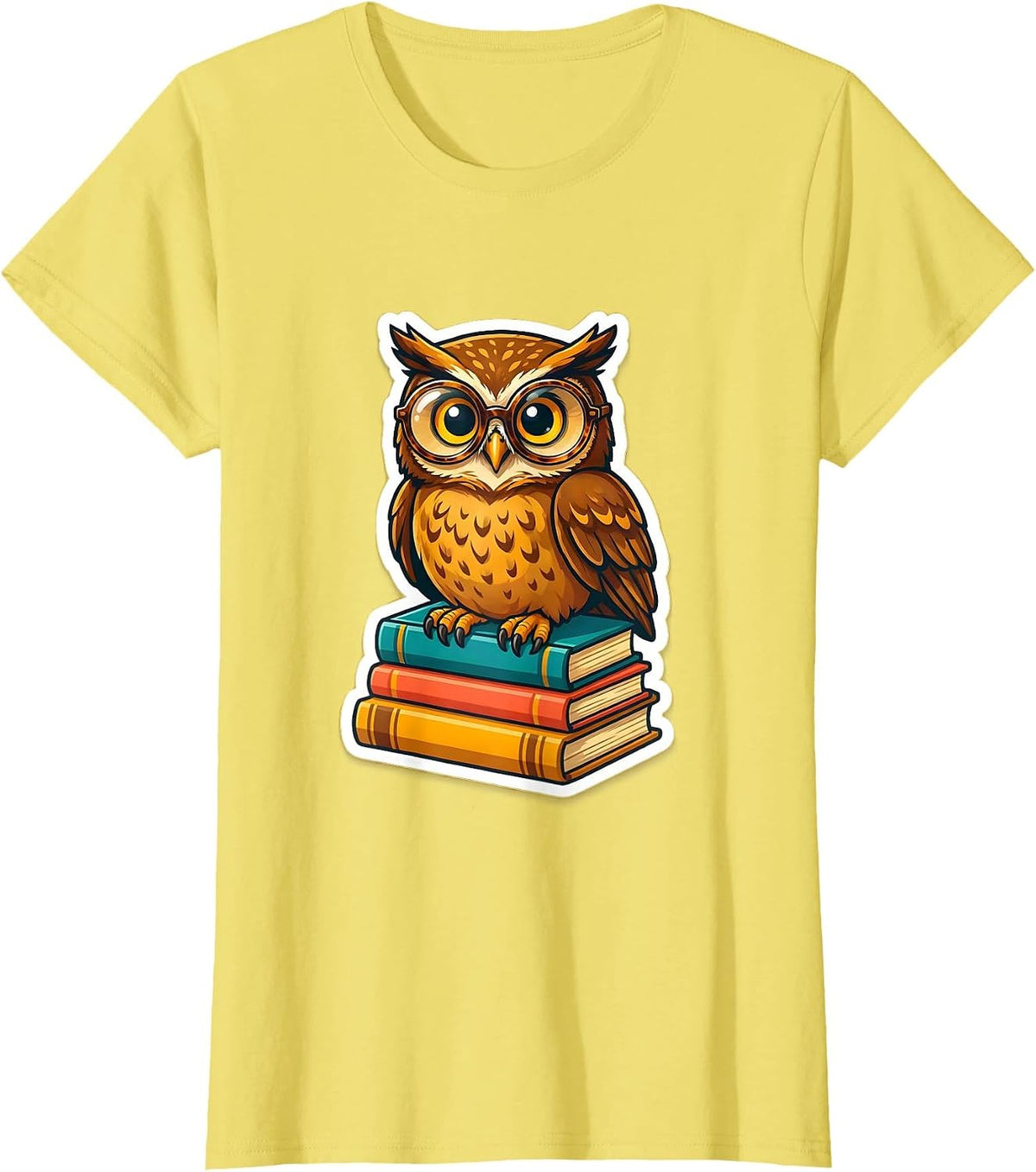 Women's 5th Grade Teacher Owl on Books Illustration T-Shirt - Lemon Yellow