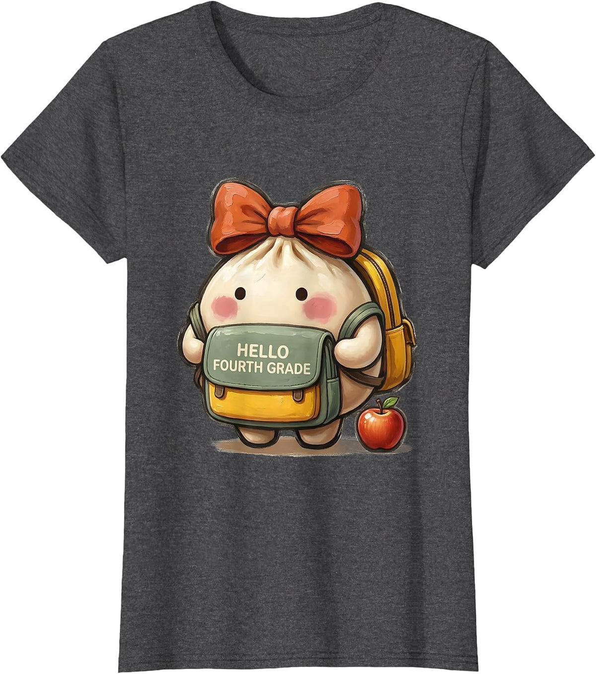Women's Hello Fourth Grade Cute Dumpling Back to School Girl Teacher T-Shirt - Dark Heather Grey