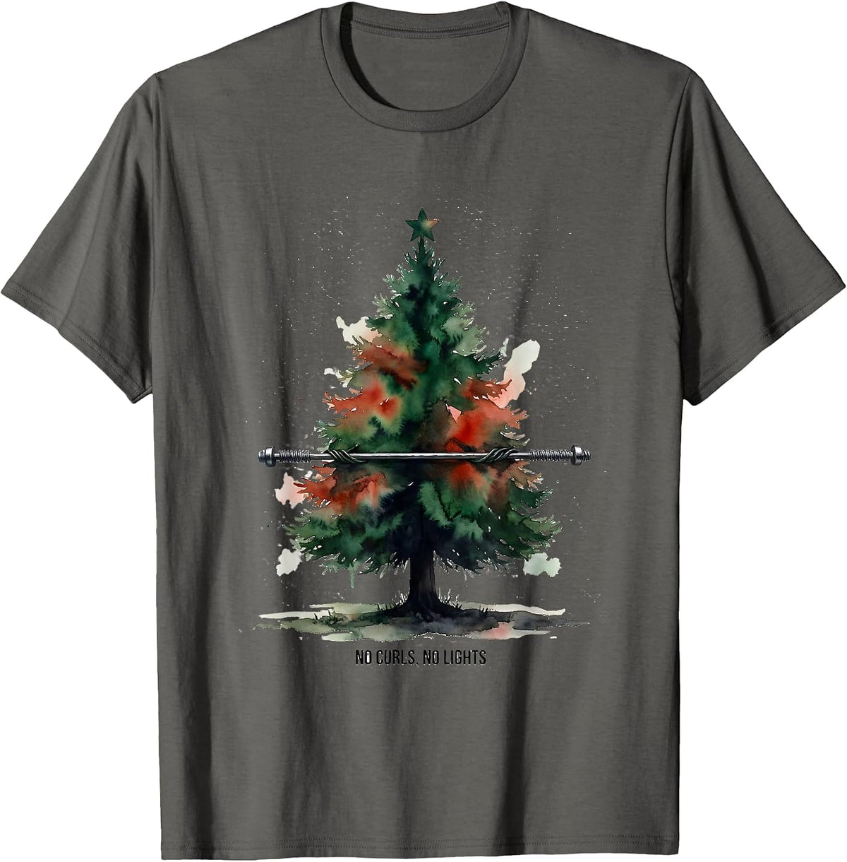 Men's No Curls No Lights Funny Gym Humor Christmas Workout T-Shirt - Asphalt Grey