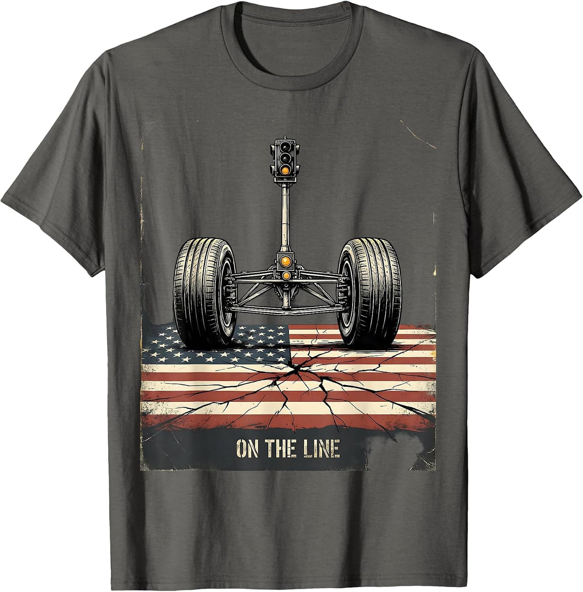 On The Line Distressed RC Racing American Flag Hobbyist T-Shirt - Asphalt Grey