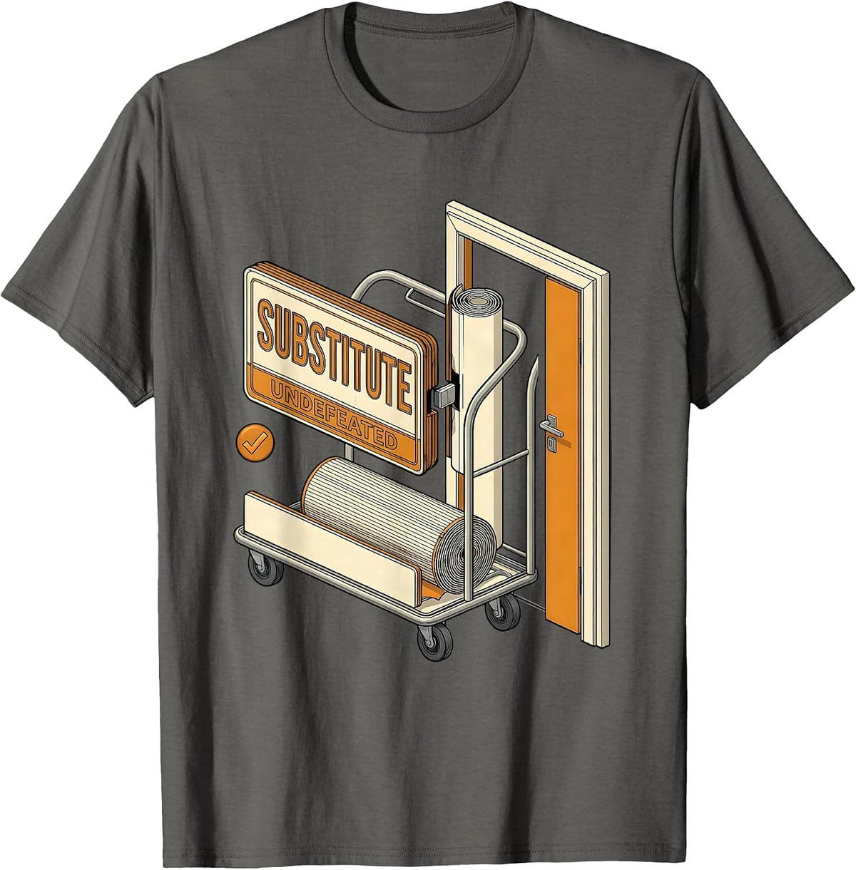 Substitute Undefeated Funny Retro Teacher Substitute Humor T-Shirt - Asphalt Grey