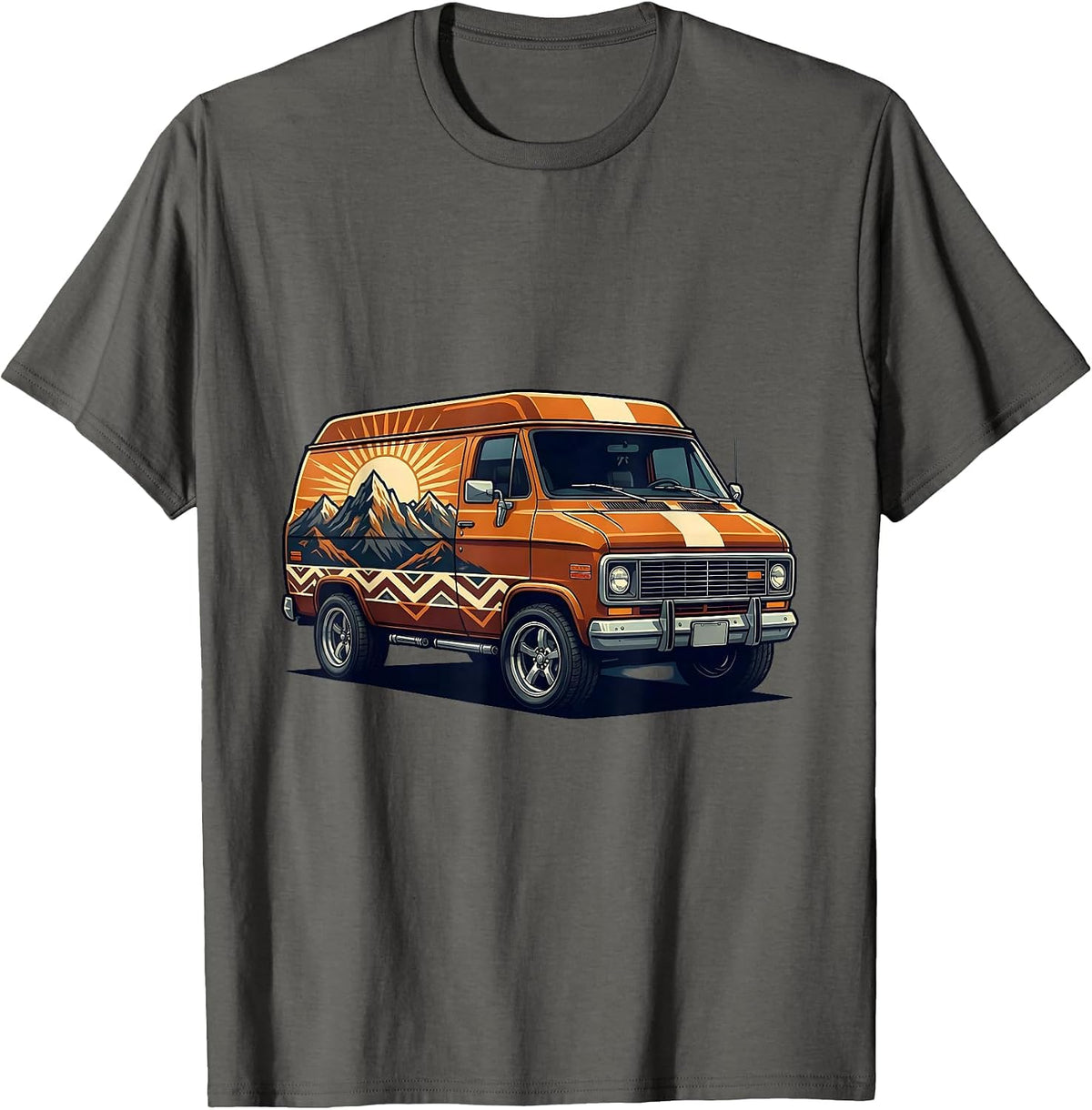 Vintage Van Sunset Mountain Mural 70s Graphic T-Shirt - Asphalt Grey