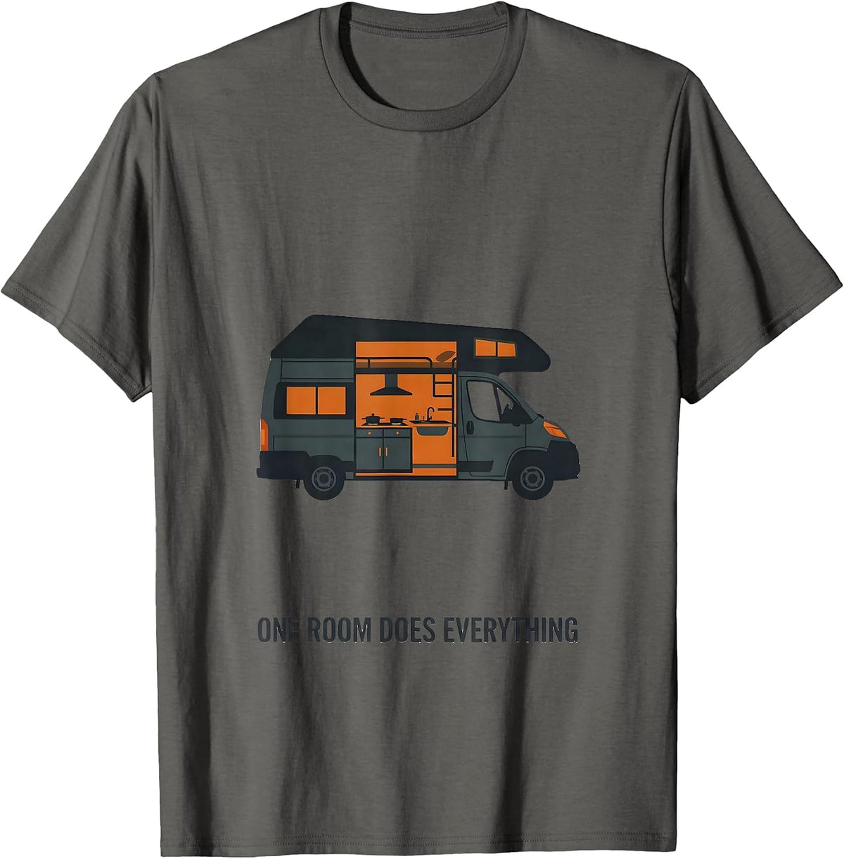 Men's One Room Does Everything Vintage Van Life Dwellers Road Trip T-Shirt - Asphalt Grey