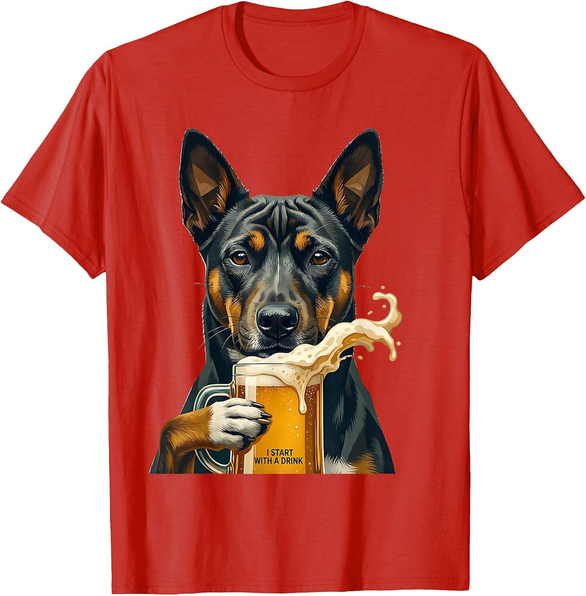 Men's I Start With A Drink Funny Basenji Meme Dog Lover Humor T-Shirt - Red