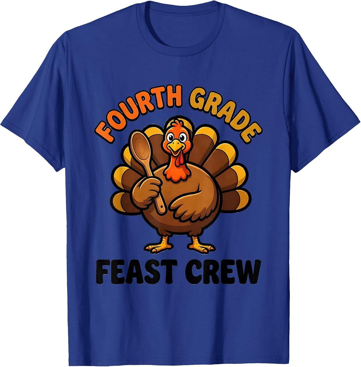 Men's Fourth Grade Feast Crew Cartoon Teacher Thanksgiving Crew T-Shirt - Royal Blue