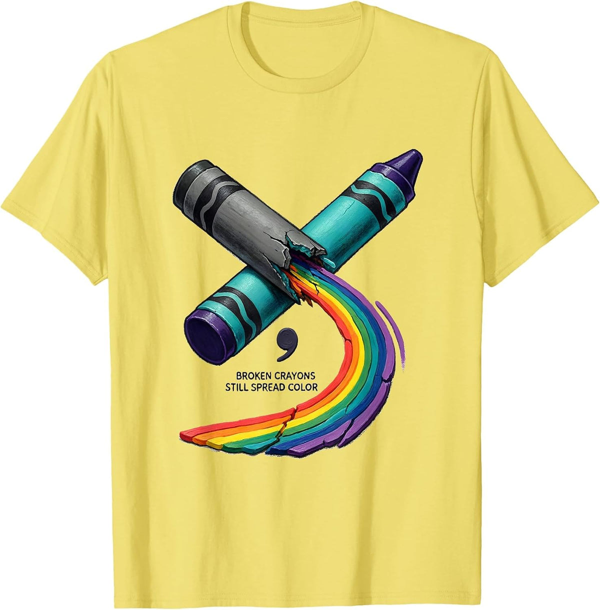Men's Broken Crayons Still Spread Color Mental Health Awareness T-Shirt - Lemon Yellow