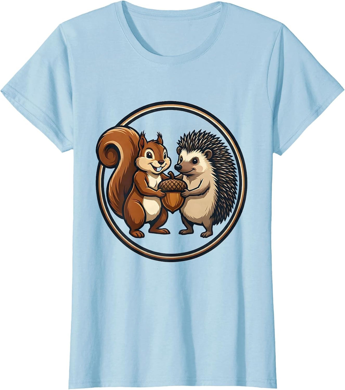 Women's Squirrel And Hedgehog Mascot Friends Novelty Animal Humor T-Shirt - Baby Blue