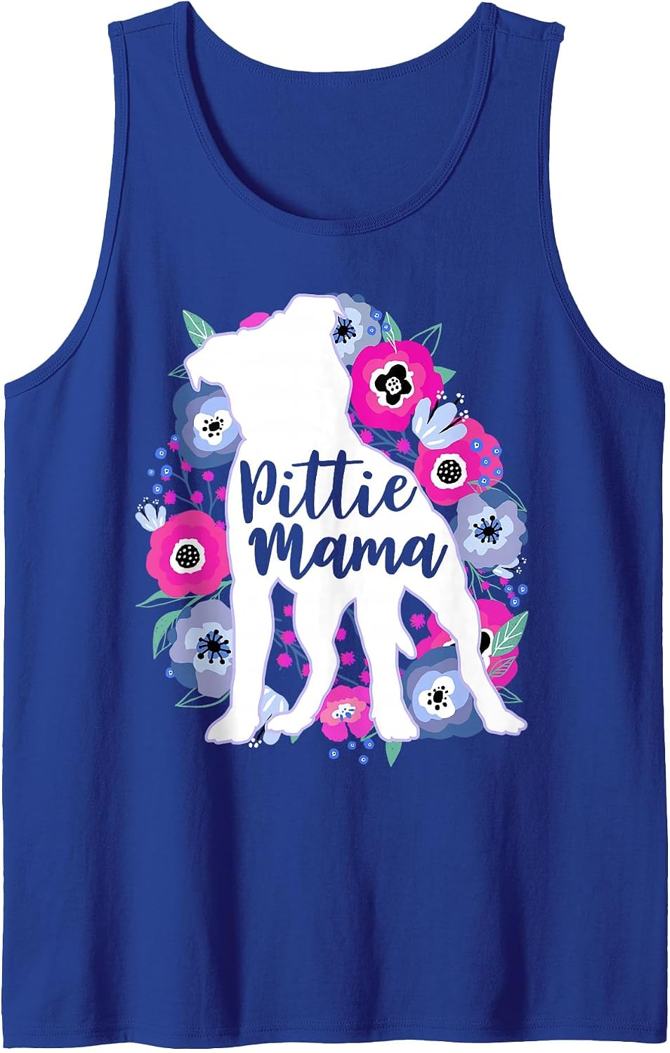 Pittie Mama Floral Flowers Pitbull Lover Cute Pit Bull Mom Tank Top - Royal Blue