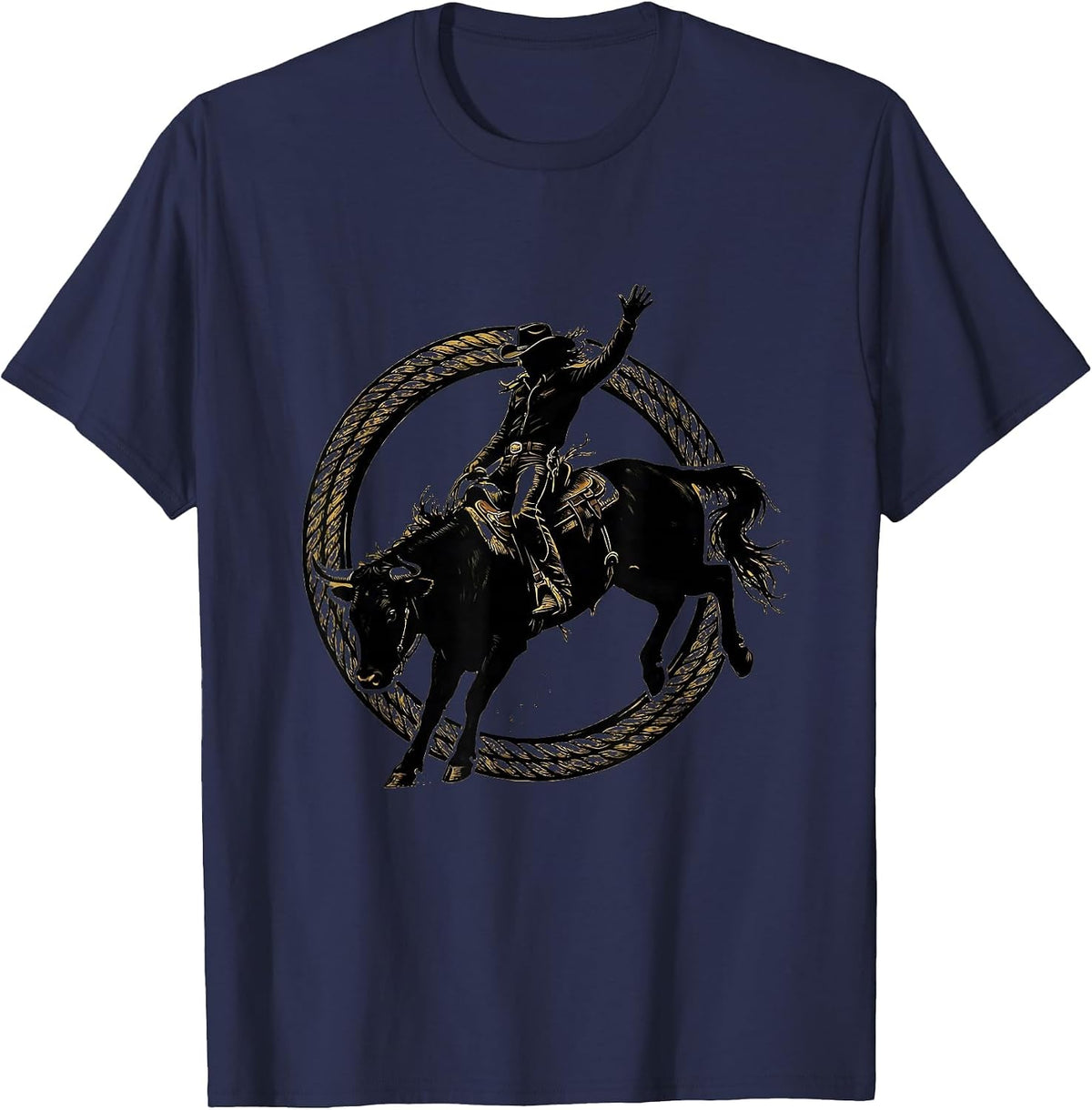 Men's Cowgirl Bucking Bronco Rodeo Graphic Tee T-Shirt - Navy Blue