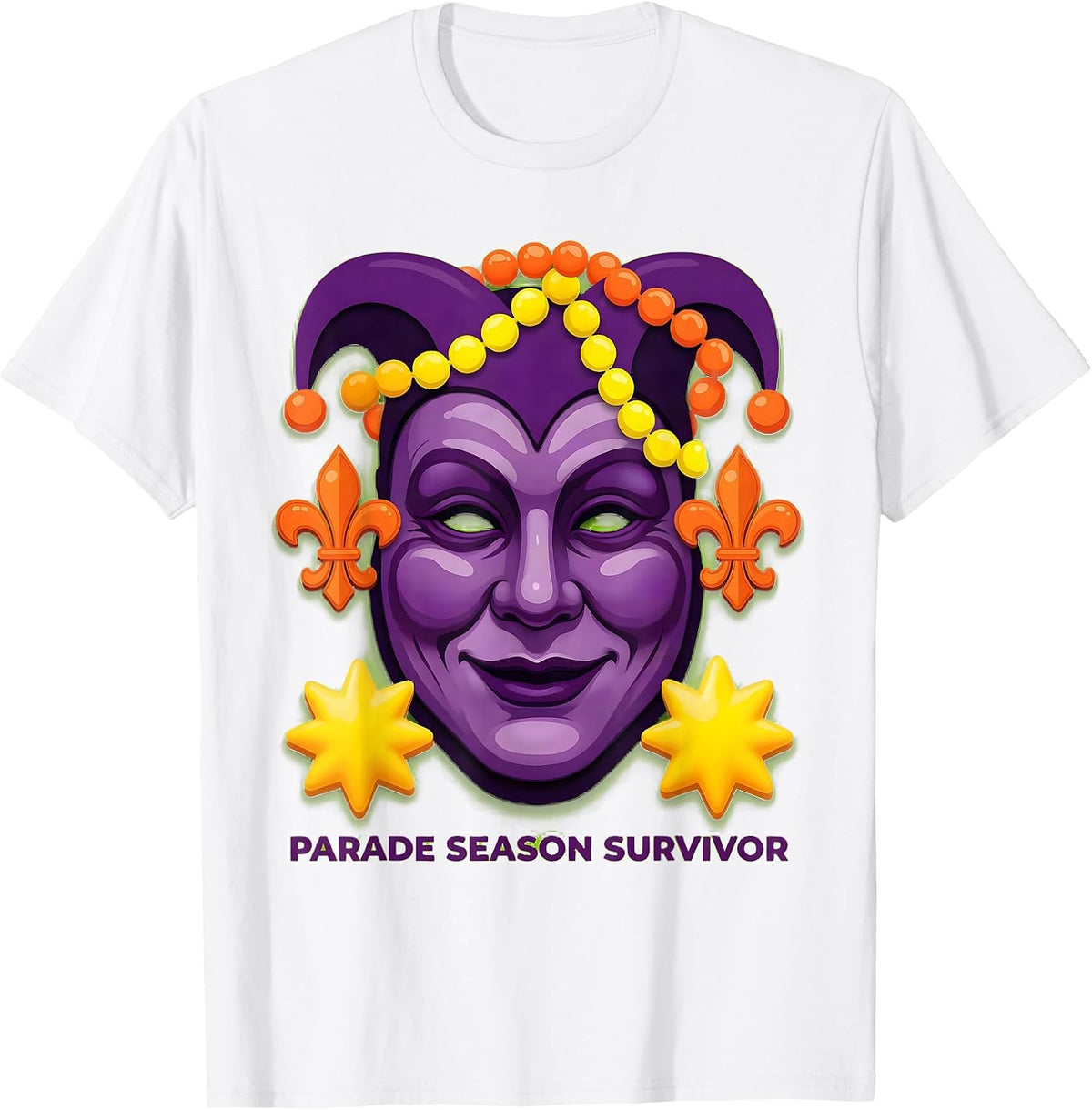 Men's Parade Season Survivor Mardi Gras Design T-Shirt - White