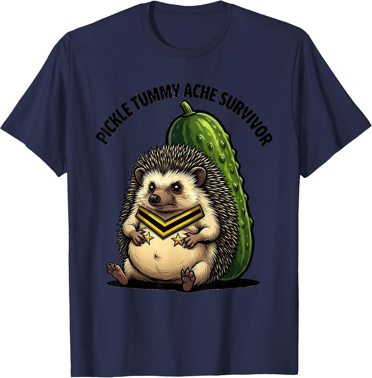 Men's Pickle Tummy Ache Survivor Funny Hedgehog Meme Humor T-Shirt - Navy Blue